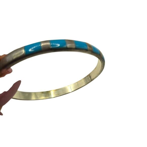 Vintage Sterling Silver 925 Turquoise Inlay Bangle Bracelet - Picture 1 of 5